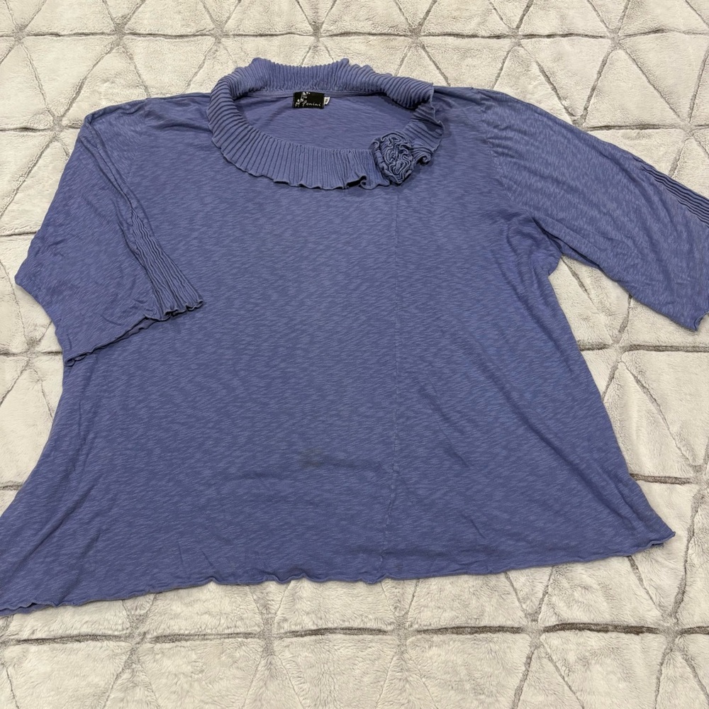 Fenini Top Womens 3X Purple Cotton Lagenlook Boho Hippie Flowy USA Made